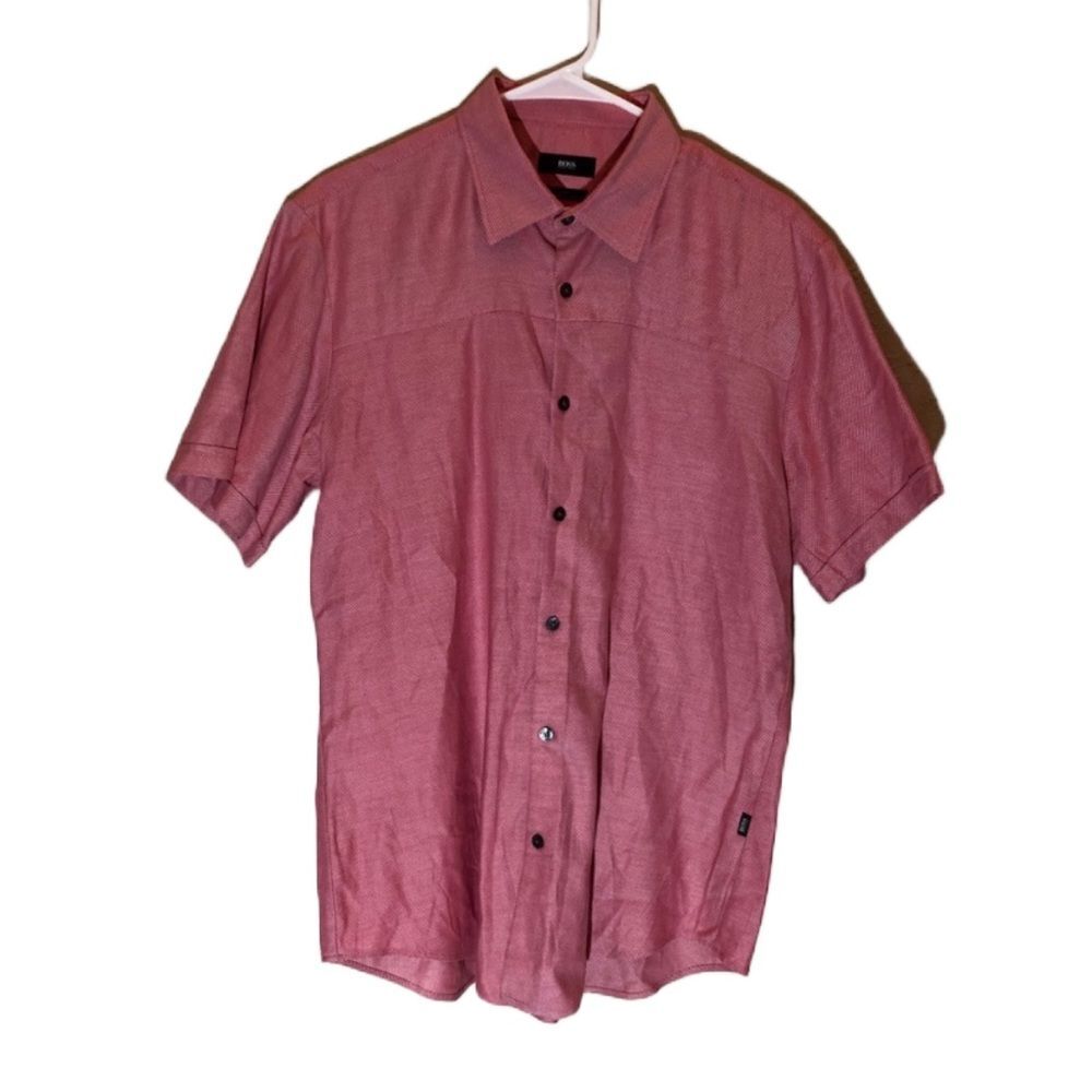 HUGO BOSS SHORT SLEEVE BUTTON DOWN SHIRT SLIM FIT SIZE LARGE